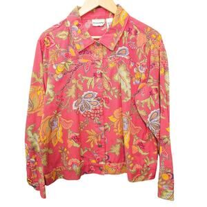 Breckenridge Shirt Jacket Shacket Womens Large Red Bohemian Paisley Canvas Boho